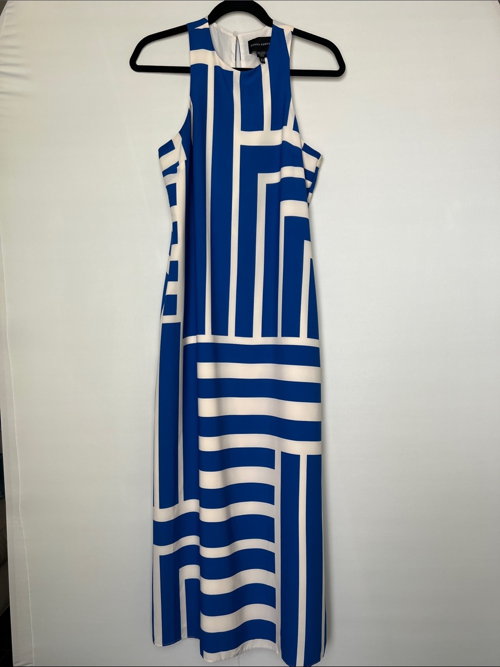 Donna Morgan Blue and White Striped Geometric Maxi Dress